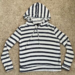 Forever 21 Striped Hoodie Sweater - Navy and White